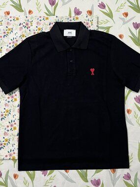 Ami Paris Heart A Logo Black Polo Shirt